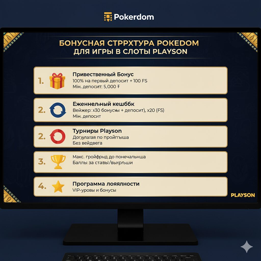 Структура бонусов Pokerdom для игры в слоты Playson
