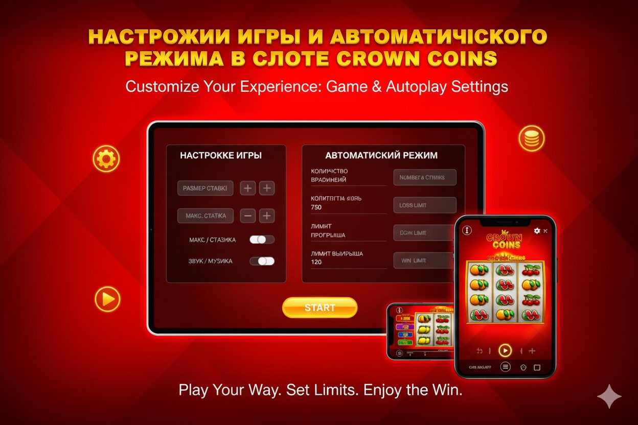 Настройки игры и автоматического режима в слоте Crown Coins