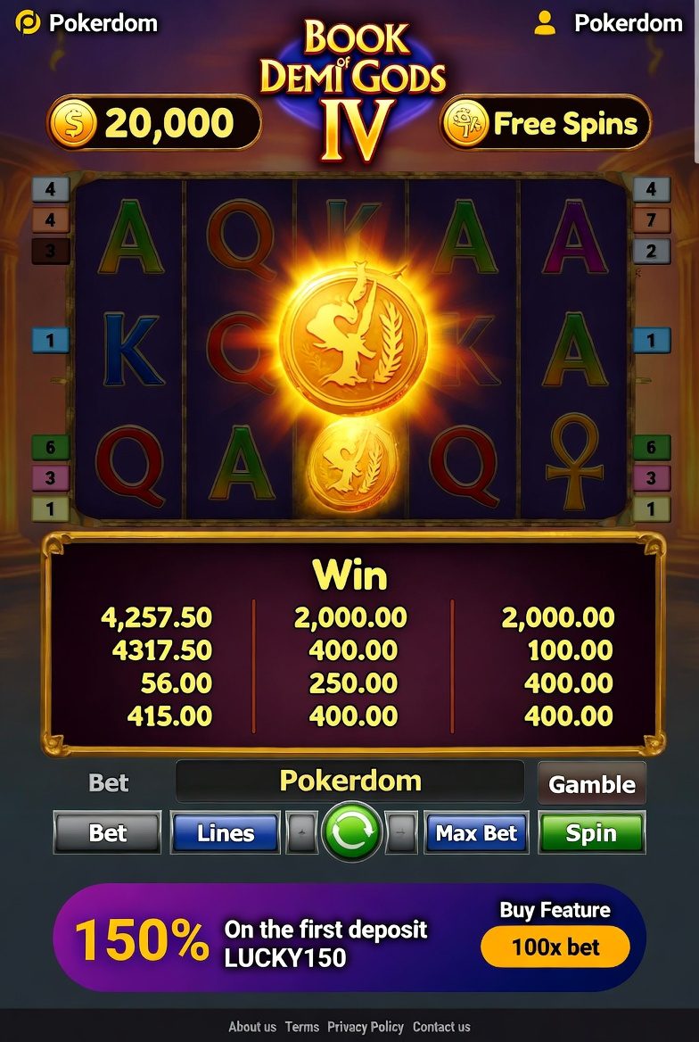 Активация бонуса Pokerdom для игры в Book of Demi Gods IV