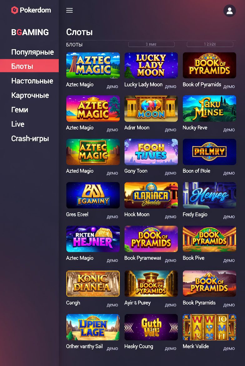 Интерфейс лобби с играми BGaming на сайте Покердом