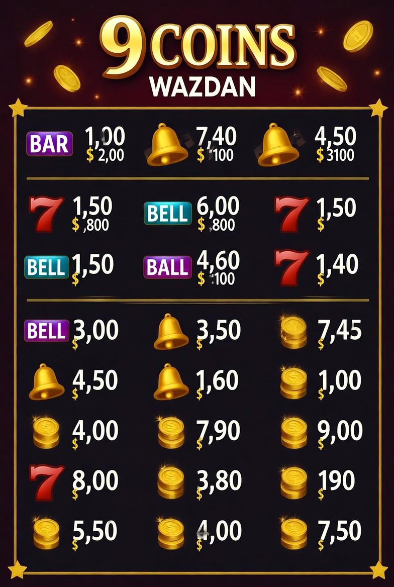Таблица выплат символов в слоте 9 Coins от Wazdan