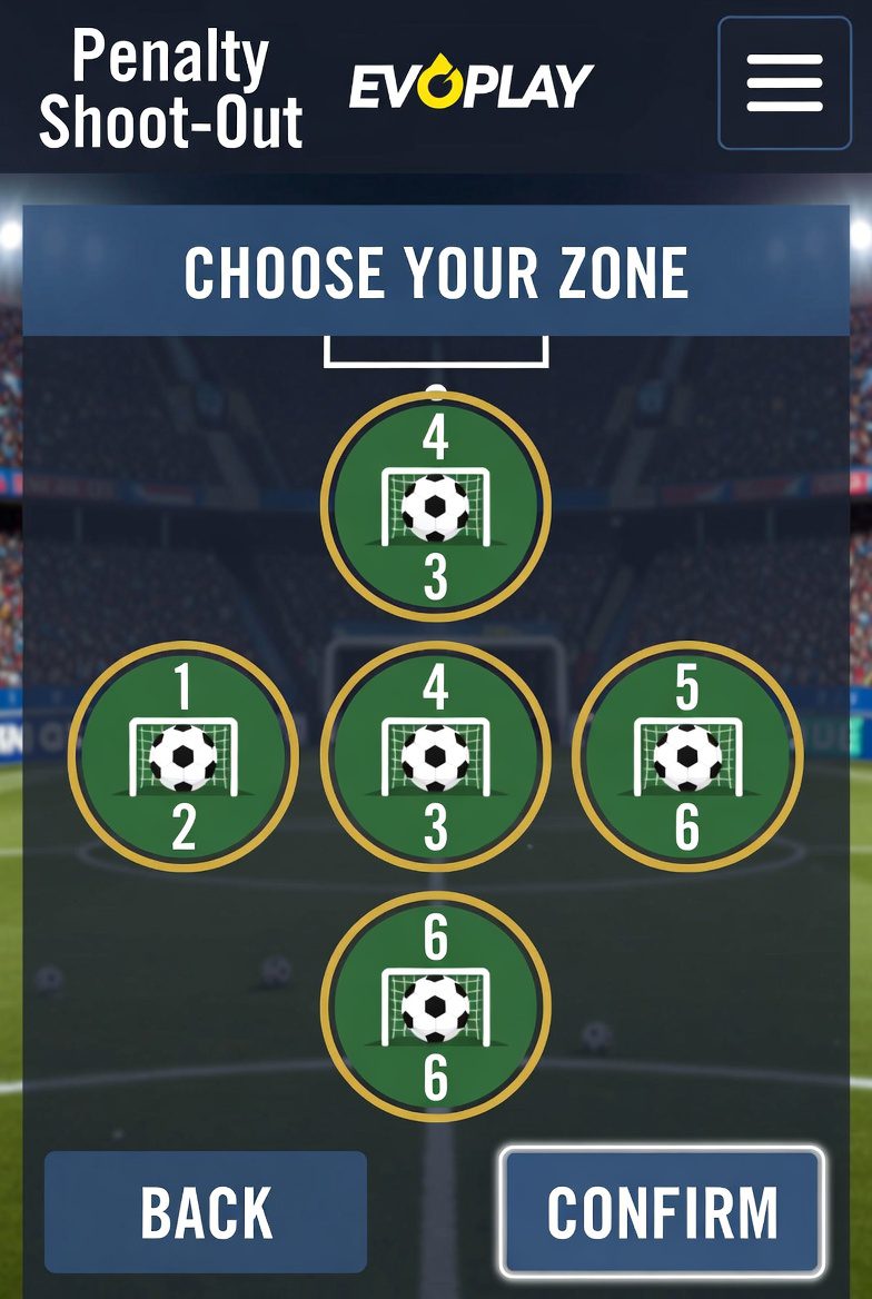 Геймплей Penalty Shoot-Out от Evoplay с выбором зон