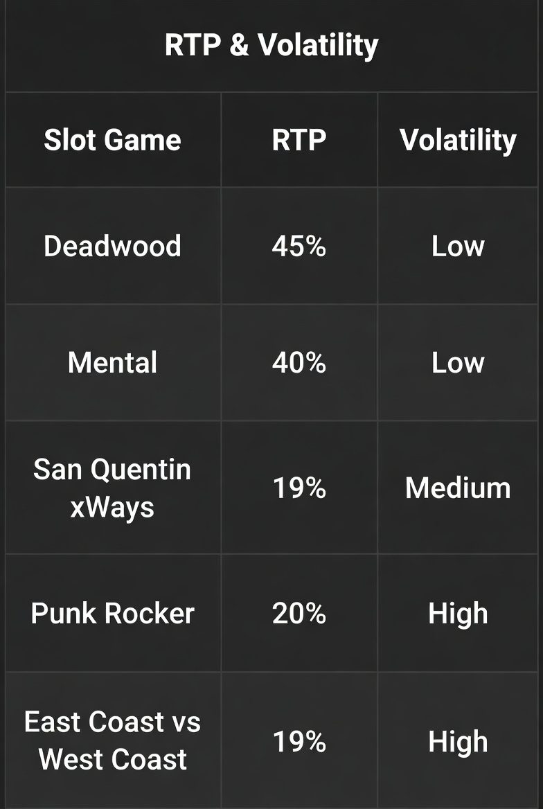 Сравнительная таблица RTP и волатильности слотов Nolimit City