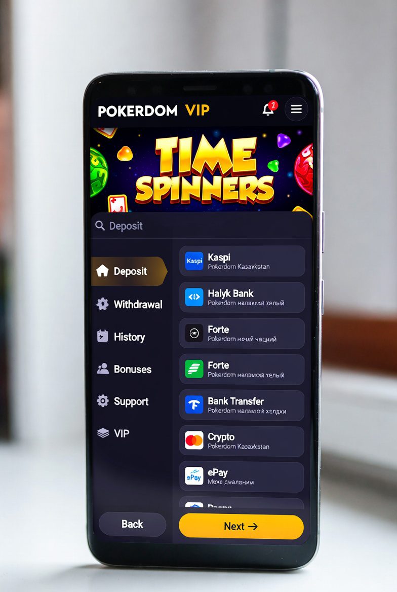 Способы пополнения и вывода в Pokerdom Казахстан для игры Time Spinners